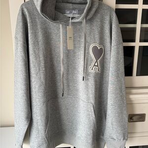 Ami Heather Gray Hoodie with Heart Patch
